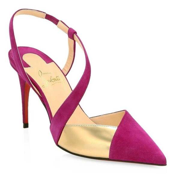 Christian Louboutin Platina 85 Pink Richelieu Cross Strap Sandal Heel Pump 40 - Picture 1 of 12